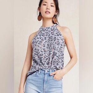 Anthropologie W5 Blue Leopard Print Textured Halter Top